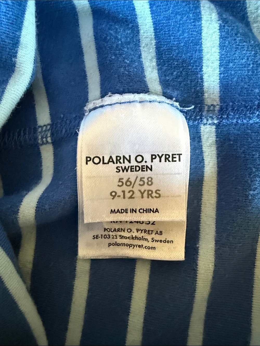 Polarn O. Pyret Blue Kids Beanie with light blue stripes